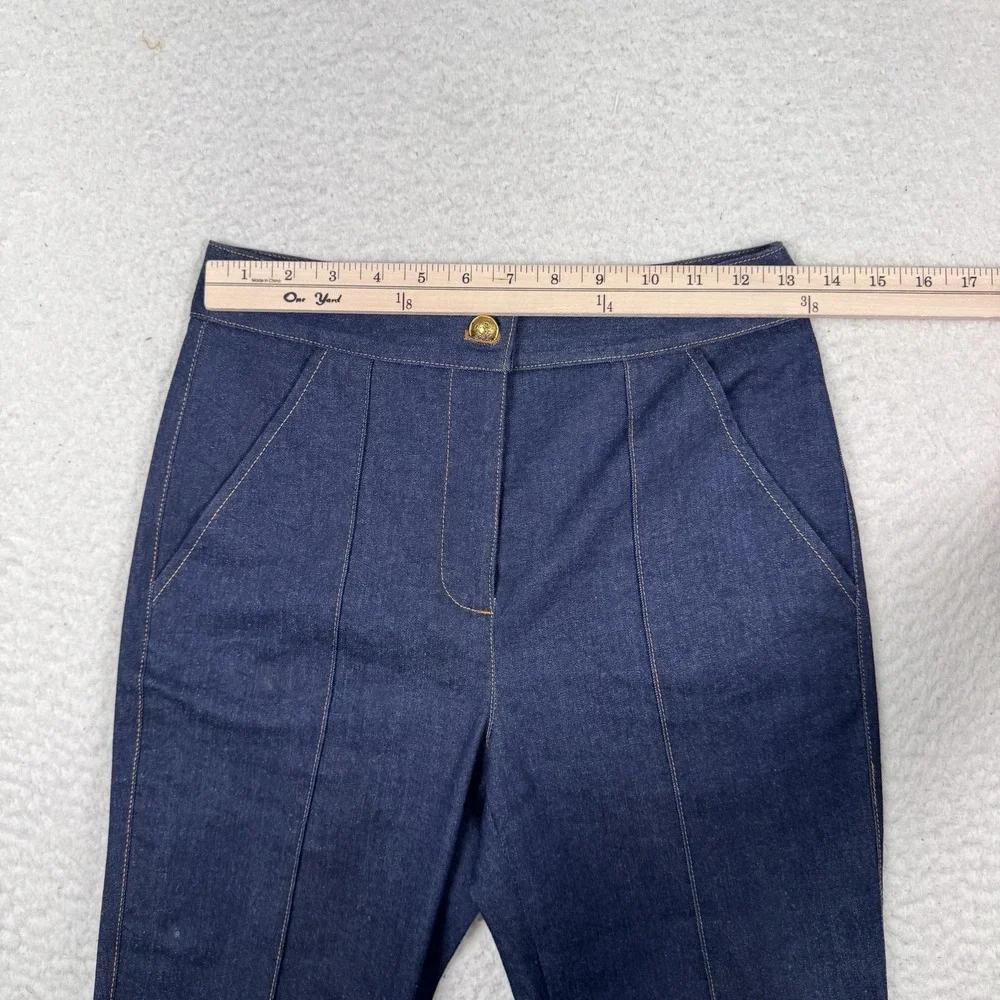 Veronica Beard Jeans Womens 2 High Rise Flare Blue Pintuck Seam Blue Gold Button